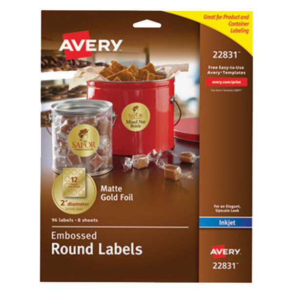 Avery® 22831 Easy Peel 2" Gold Embossed Matte Round Foil Labels - 96/Pack