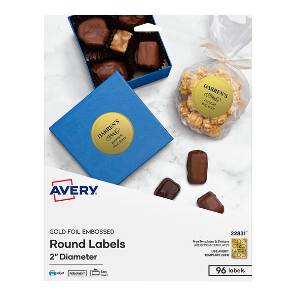 Avery® 22831 Easy Peel 2" Gold Embossed Matte Round Foil Labels - 96/Pack