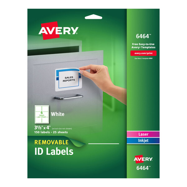 A hand putting a white Avery Removable ID label on a box.