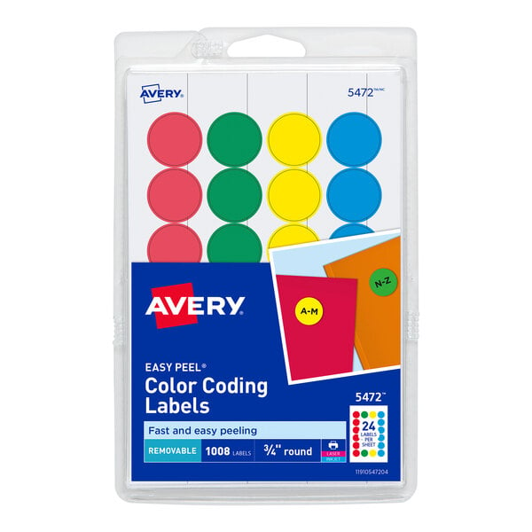 A package of Avery color coding labels in assorted colors.