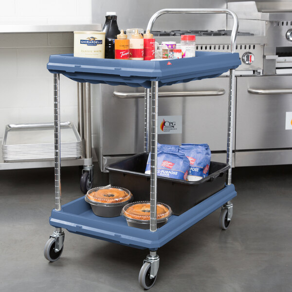 Metro BC2030-2DMB Utility Cart with Two Deep Ledge Shelves and Microban Protection 32 3/4" x 21 1/2" Slate Blue