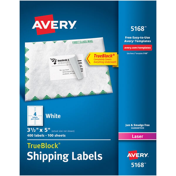 Avery® 5168 TrueBlock 3 1/2" x 5" White Shipping Labels - 400/Box
