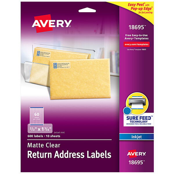 Avery® 18695 Easy Peel 2/3" x 1 3/4" Matte Clear Inkjet Printer Return Address Labels - 600/Pack