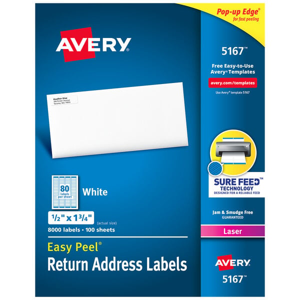 Avery® 5167 Easy Peel 1/2" x 1 3/4" Printable Return Address Labels - 8000/Box