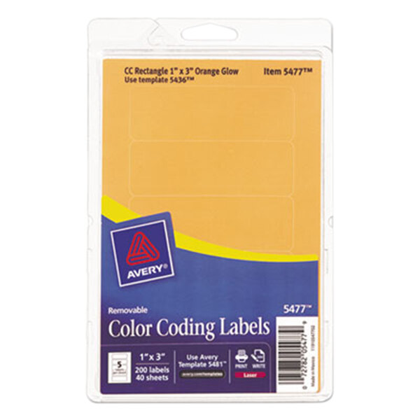 Avery® 5477 1" x 3" Neon Orange Rectangular Removable Write-On / Printable Labels - 200/Pack