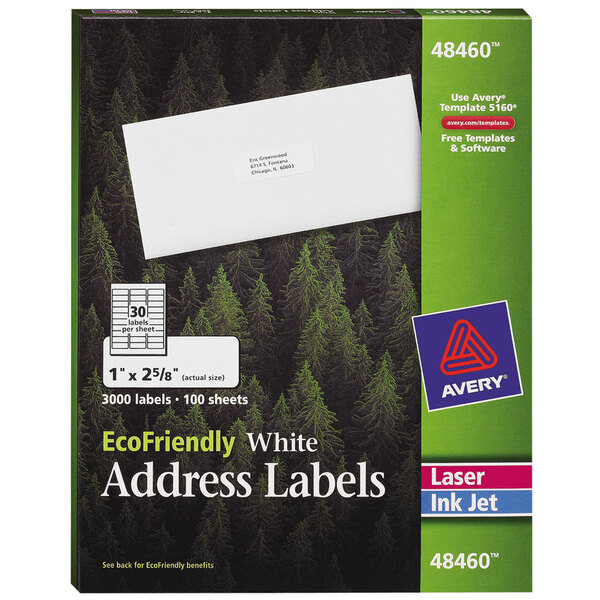 Avery® 48460 EcoFriendly 1" x 2 5/8" White Easy Peel Mailing Labels - 3000/Box