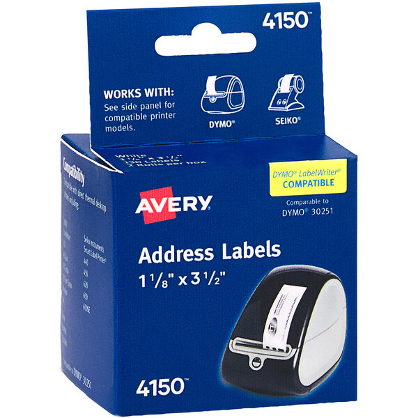 Avery® 4150 1 1/8" x 3 1/2" White Thermal Address Labels - 260/Box