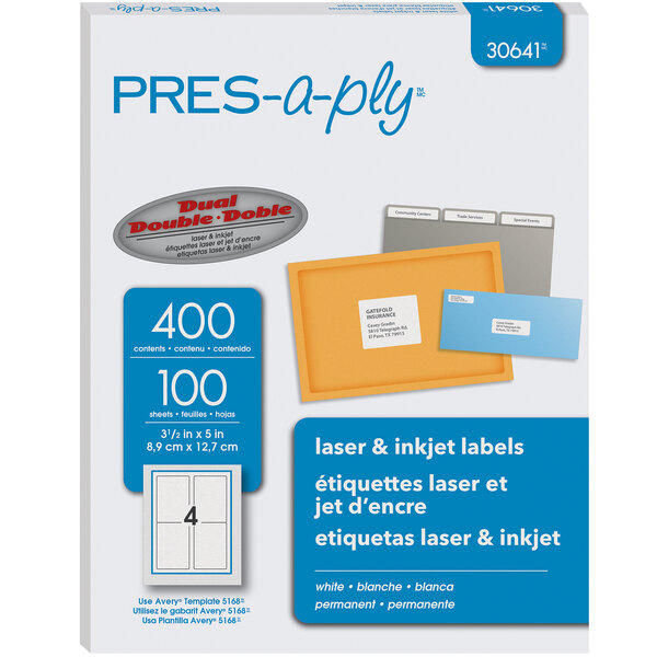 Avery® 30641 3 1/2" x 5" White Laser/Inkjet Shipping Labels - 400/Pack