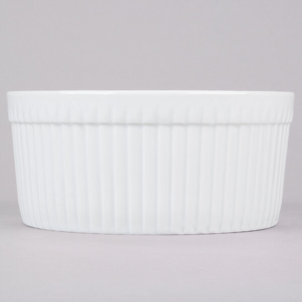 White Ribbed Ceramic Soufflé Bowl Ramekin 8.5 Inch