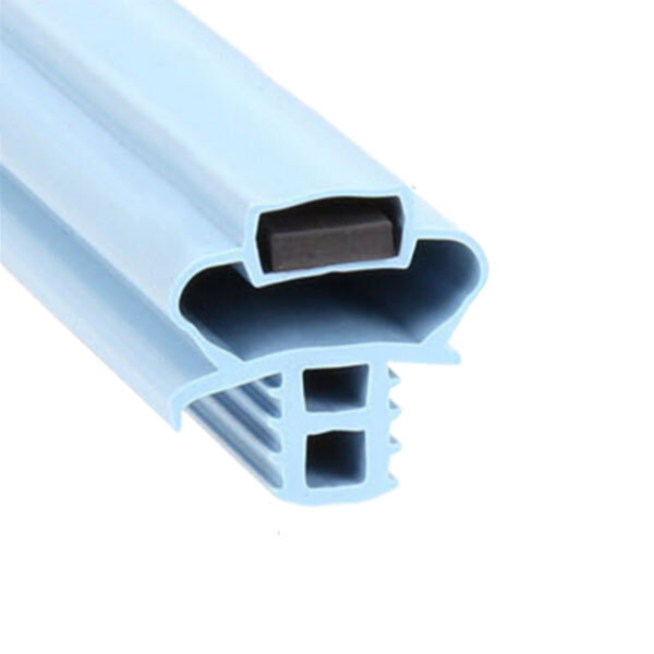 A close-up of a blue PVC drawer gasket with two holes.