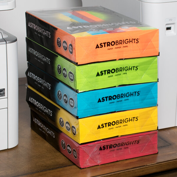 Astrobrights 22999 8 1/2" x 11" Assorted Case of 24# Smooth Color Copy Paper - 2500 Sheets