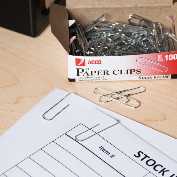 Smooth Standard Paper Clip one - (1) Box /Pack ACCO #1 Silver 100/Box 72380
