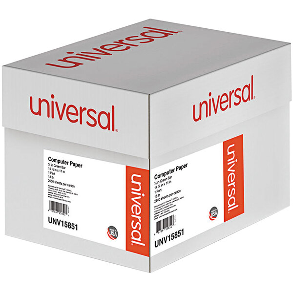Universal UNV15851 11" x 14 7/8" Green Bar Case of 18# Perforated Continuous Print Computer Paper - 2600 Sheets