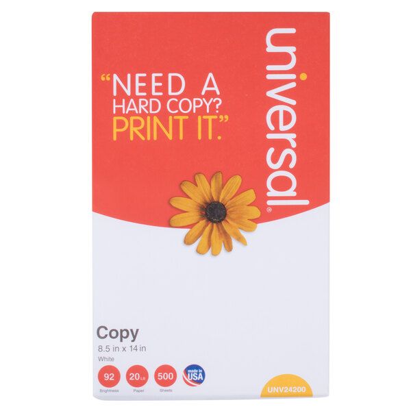 Universal Office UNV24200 8 1/2" x 14" White Case of 20 lb. Copy Paper