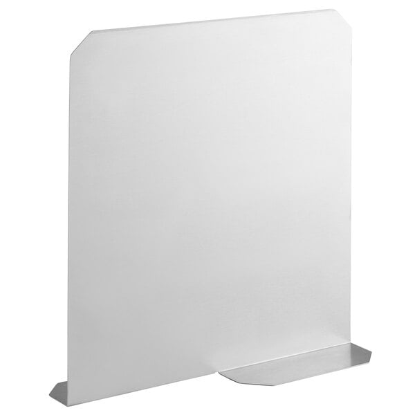 A white rectangular stainless steel partition with a metal base.