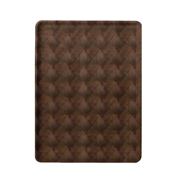 A brown rectangular Cambro dietary tray with a basketweave pattern.