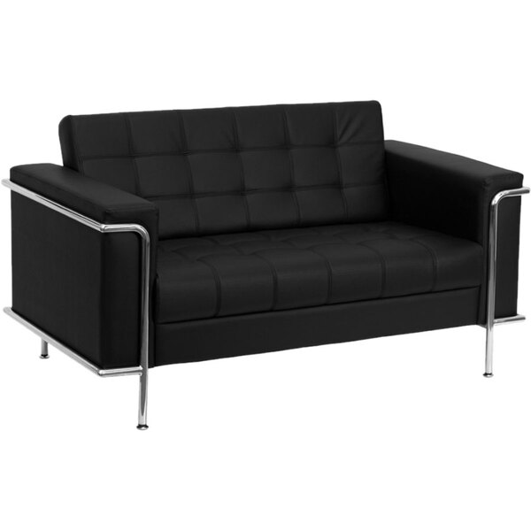 Flash Furniture ZB-LESLEY-8090-LS-BK-GG Hercules Lesley Black Contemporary Leather Loveseat with Stainless Steel Frame