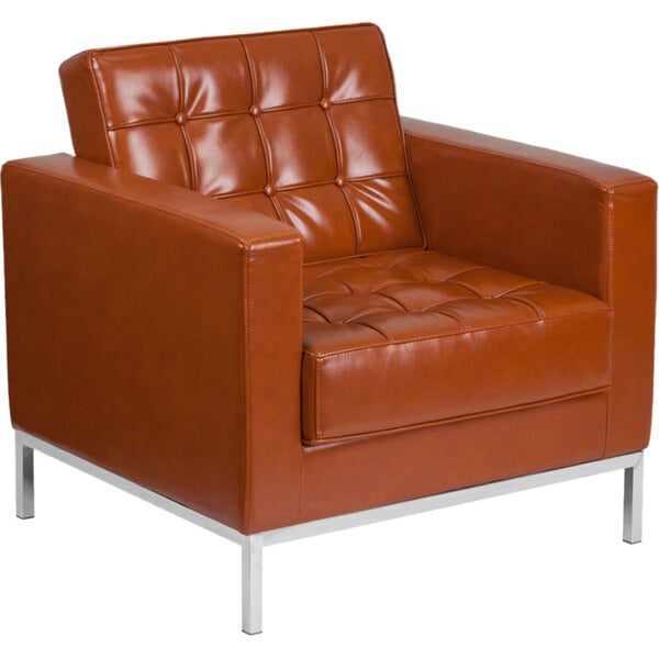 Flash Furniture ZB-LACEY-831-2-CHAIR-COG-GG Hercules Lacey Cognac Contemporary Leather Chair with Stainless Steel Frame