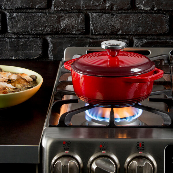 Lodge EC1D43 1.5 Qt. Island Spice Red Enameled Cast Iron Dutch Oven