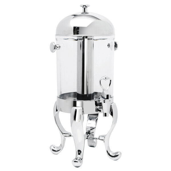 An Eastern Tabletop stainless steel beverage dispenser with a glass container.