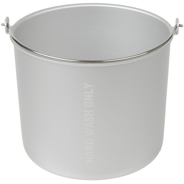 A white metal bucket with a handle.