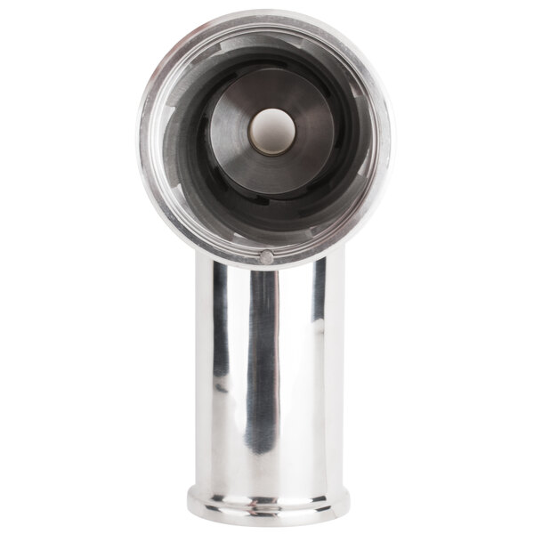 A close-up of a stainless steel Avantco #22 grinding chamber head.