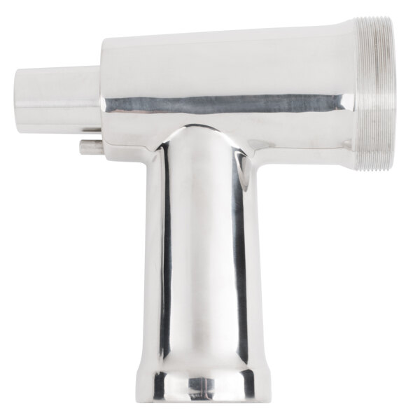 A silver Avantco #12 grinding chamber head with a nozzle.