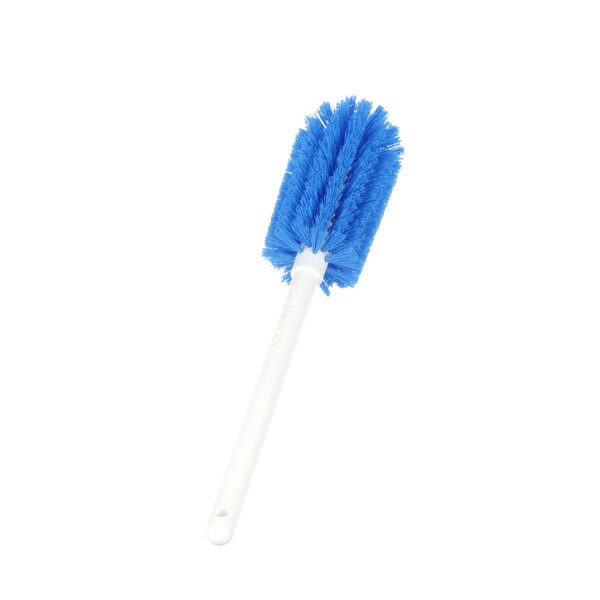 A close-up of a blue Taylor bottle cleaning brush with a white handle.