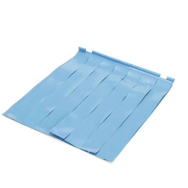 A blue plastic bag with Jackson blue plastic curtain strips inside.