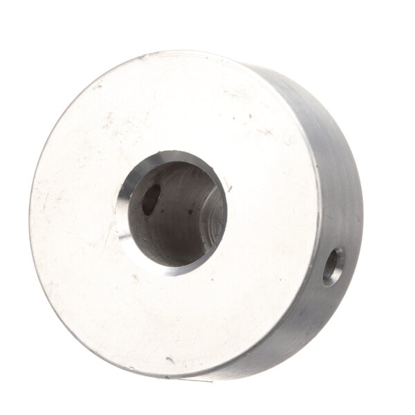 A round metal Univex speed control hub with a hole in the center.