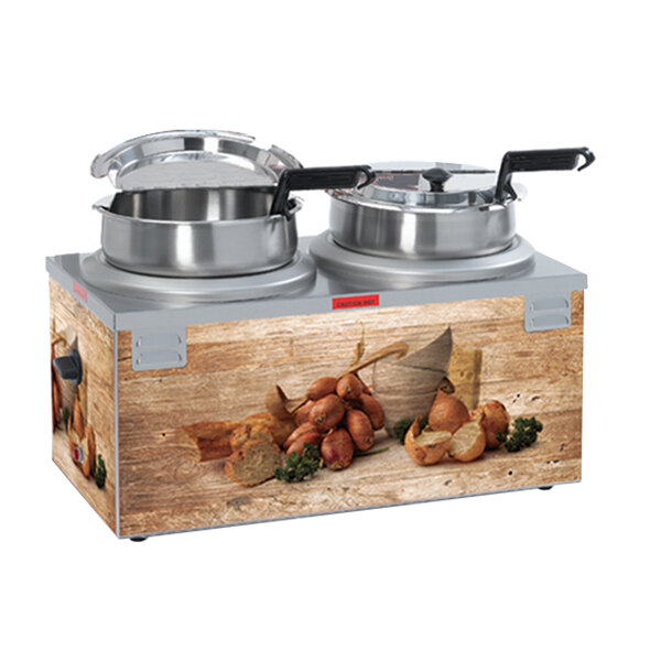A Nemco double countertop soup warmer with two stainless steel wells.
