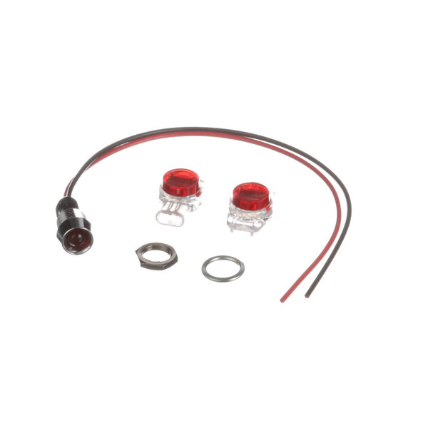 The Bunn 12516.1005 Lamp Assy W/Lens for a coffee machine with a red LED light and two wires.