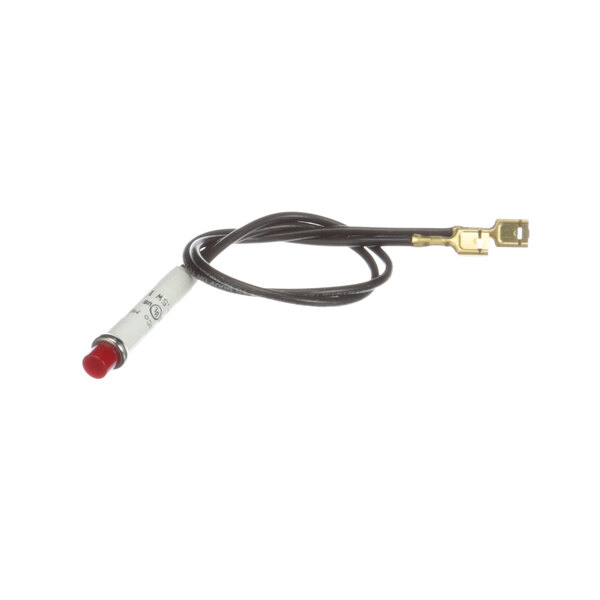 A black and white cable with a red indicator light.