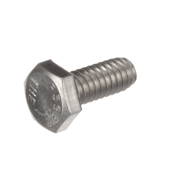 A close-up of a Blakeslee stainless steel flat head machine screw with a hex head.
