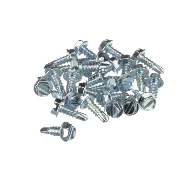A pile of Frymaster screws on a white background.