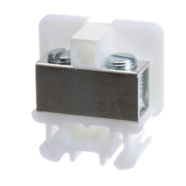 A white plastic and metal Middleby Marshall terminal block with screws.