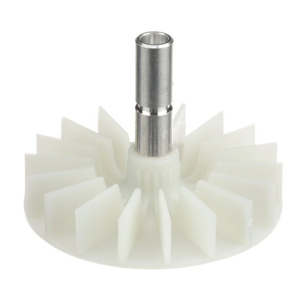 A white plastic fan blade for a Robot Coupe immersion blender.