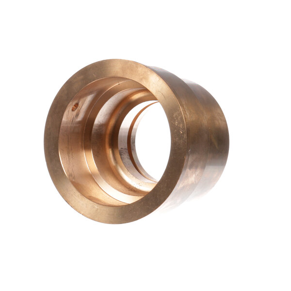 A copper-colored metal bearing housing with a bronze metal ring inside.