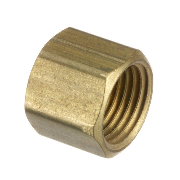 A close-up of a brass American Range nut.