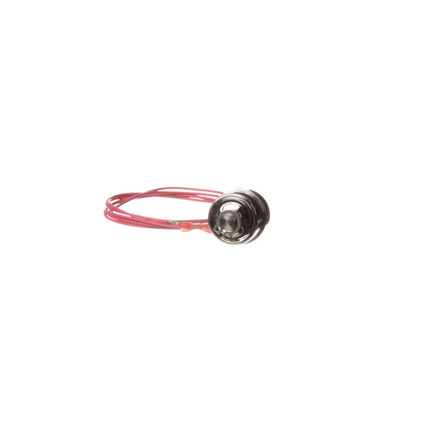 A pink cable with a round object on the end.