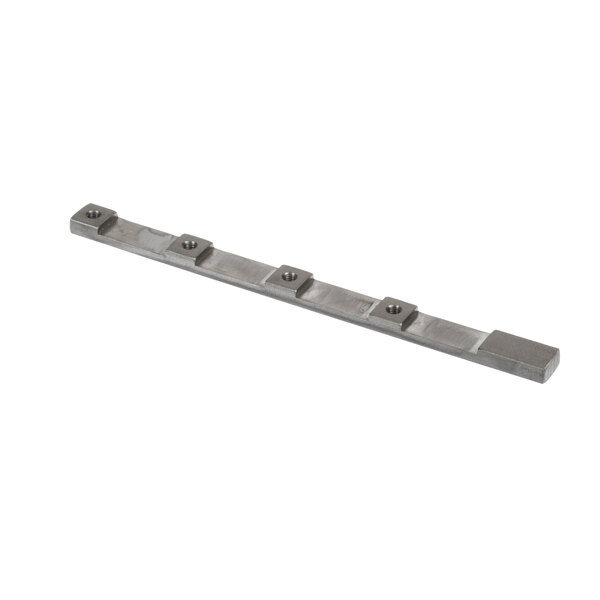 A long metal bar with four holes and screws in it.