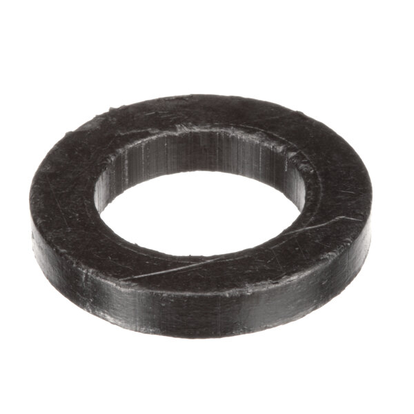 A black Groen fiber washer with a hole in the middle.