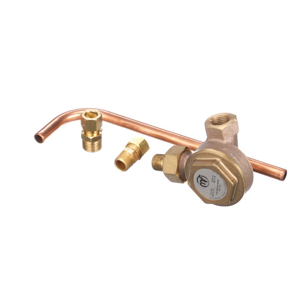 A Market Forge steam trap with brass fittings and a copper valve.
