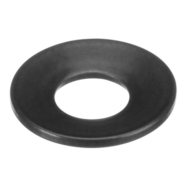 A black round rubber washer with a hole in it.
