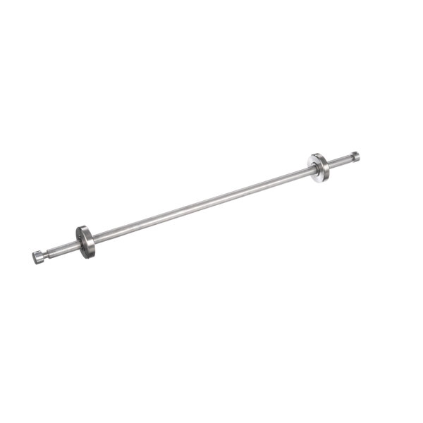 A stainless steel Marshall Air conveyer tension rod with round metal discs on the ends.