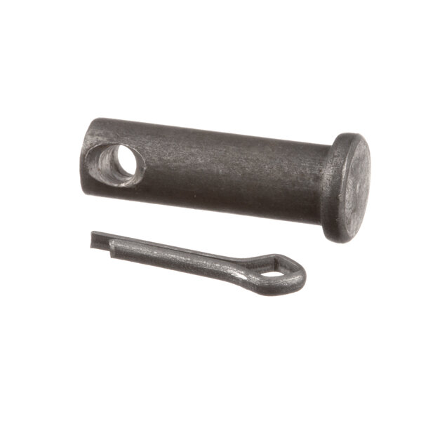 A close-up of a metal pin with a black tube.