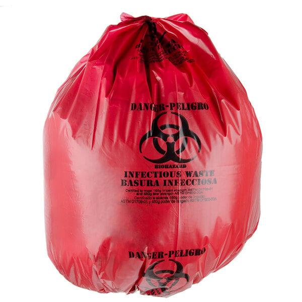 44 Gallon 37" x 50" Red Isolation Infectious Waste Bag / Biohazard Bag Linear Low Density 3.0 Mil - 25/Case