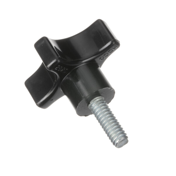 A black plastic knob with a bolt on a Traulsen screw.