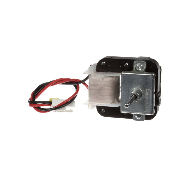 A Master-Bilt evaporator fan motor with wires and a metal part.