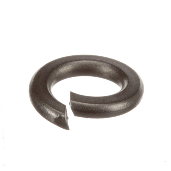 A close-up of a Bunn lock washer, a black metal ring with a hole in it.